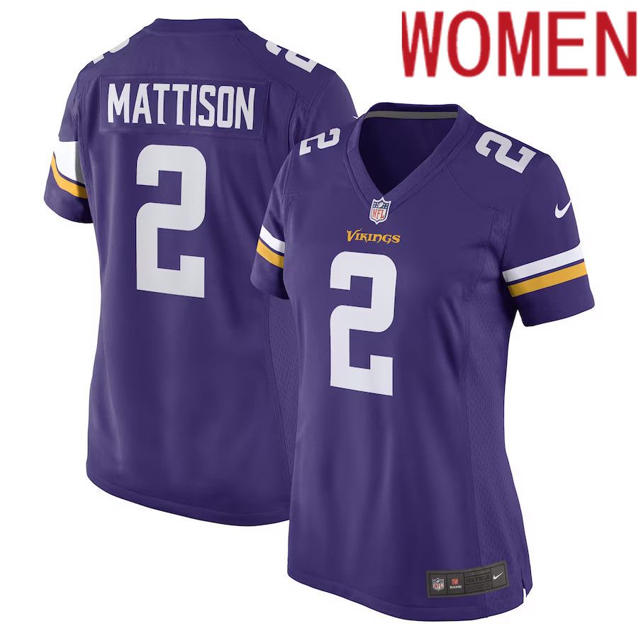 Women Minnesota Vikings #2 Alexander Mattison Nike Purple Game Player NFL Jersey->women nfl jersey->Women Jersey